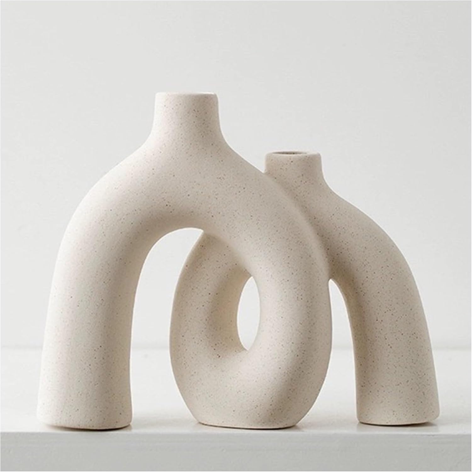Hug Donut Decorative Ceramic Vase Set, Cream White