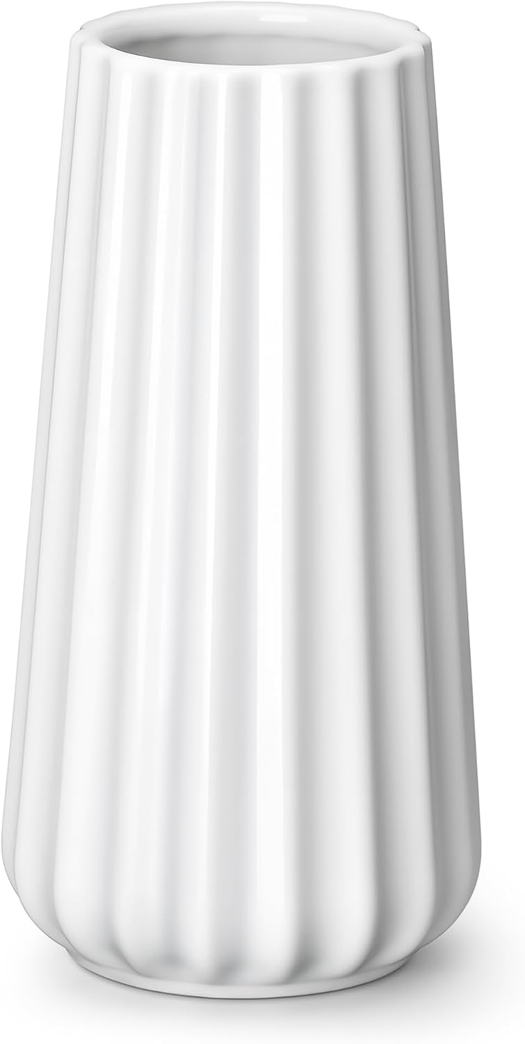 vancasso Ceramic Vase, 7.8 Inch, Modern Ribbed Glossy Decorative Vase