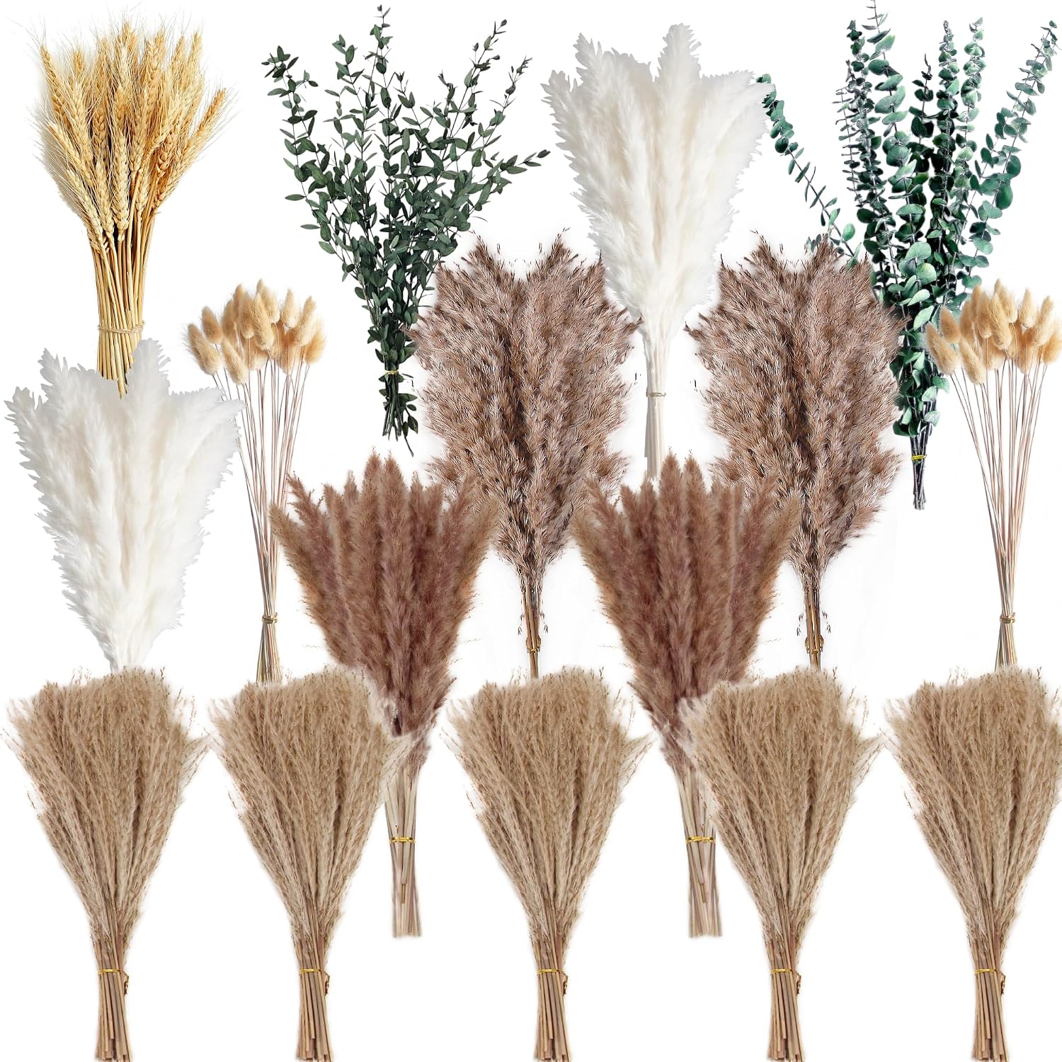 Dried Pampas Grass Bouquet Set, 355 Pcs, with Dried Eucalyptus