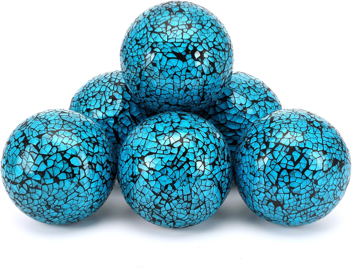 Decorative Glass Balls for Bowls, 6 Pcs, 3.15 Inch, Mosaic Turquoise
