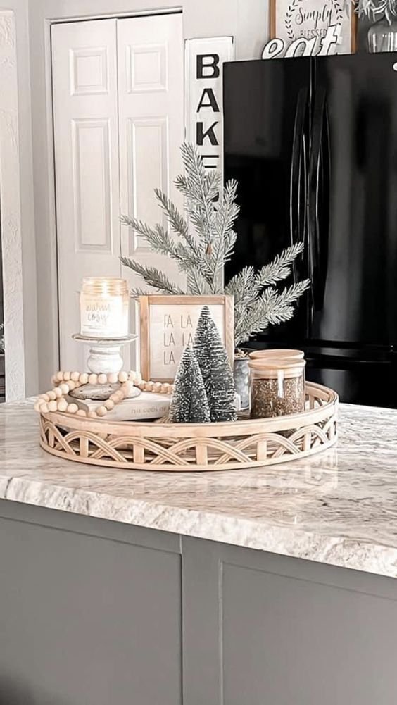 Styled kitchen island centerpiece that balances beauty with everyday function