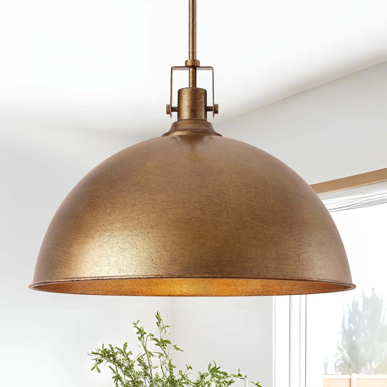 17.7 Inch Large Dome Pendant Light, Antique Brown