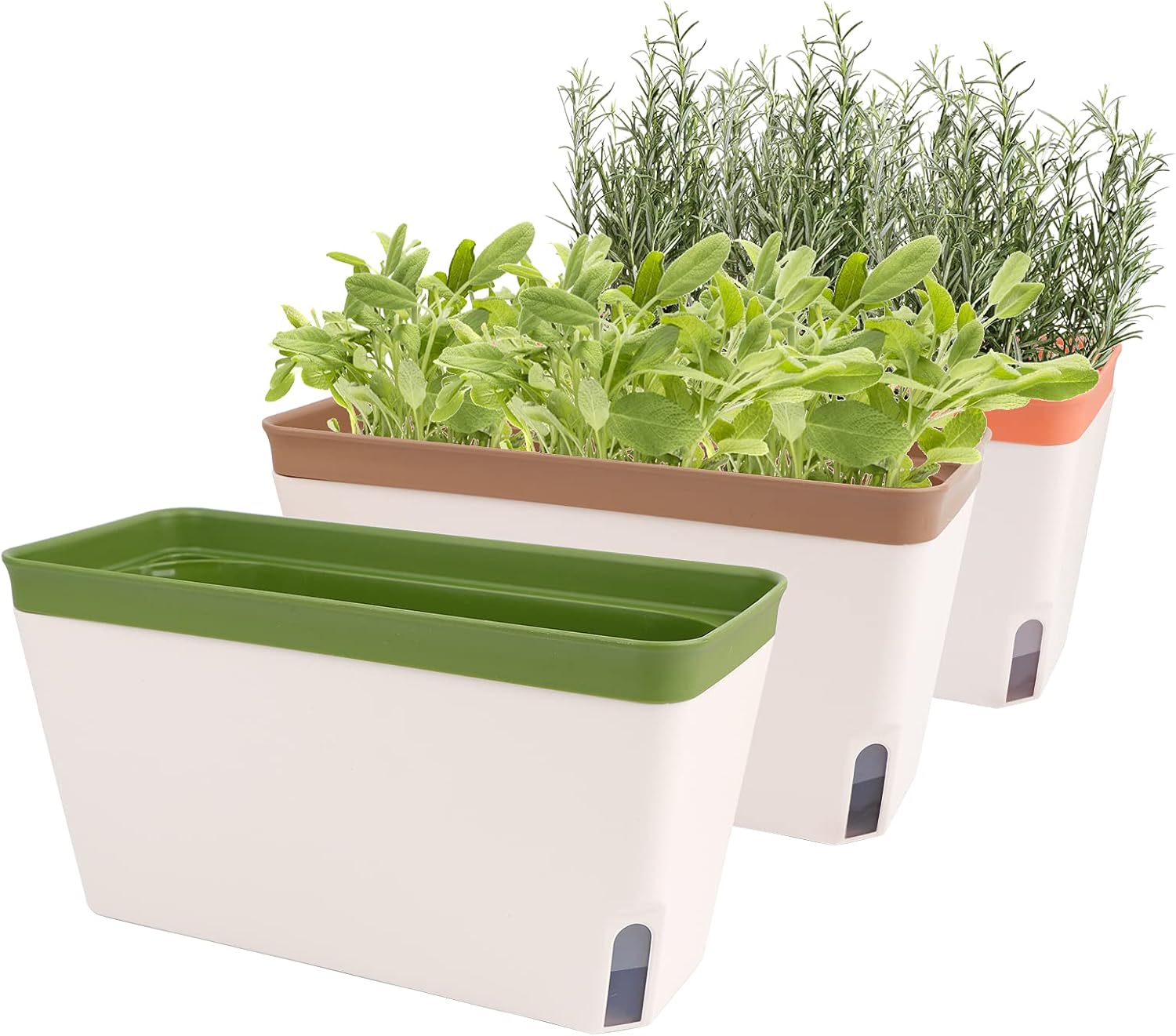 OurWarm Windowsill Herb Planter Box, Set of 3, Self Watering, Indoor