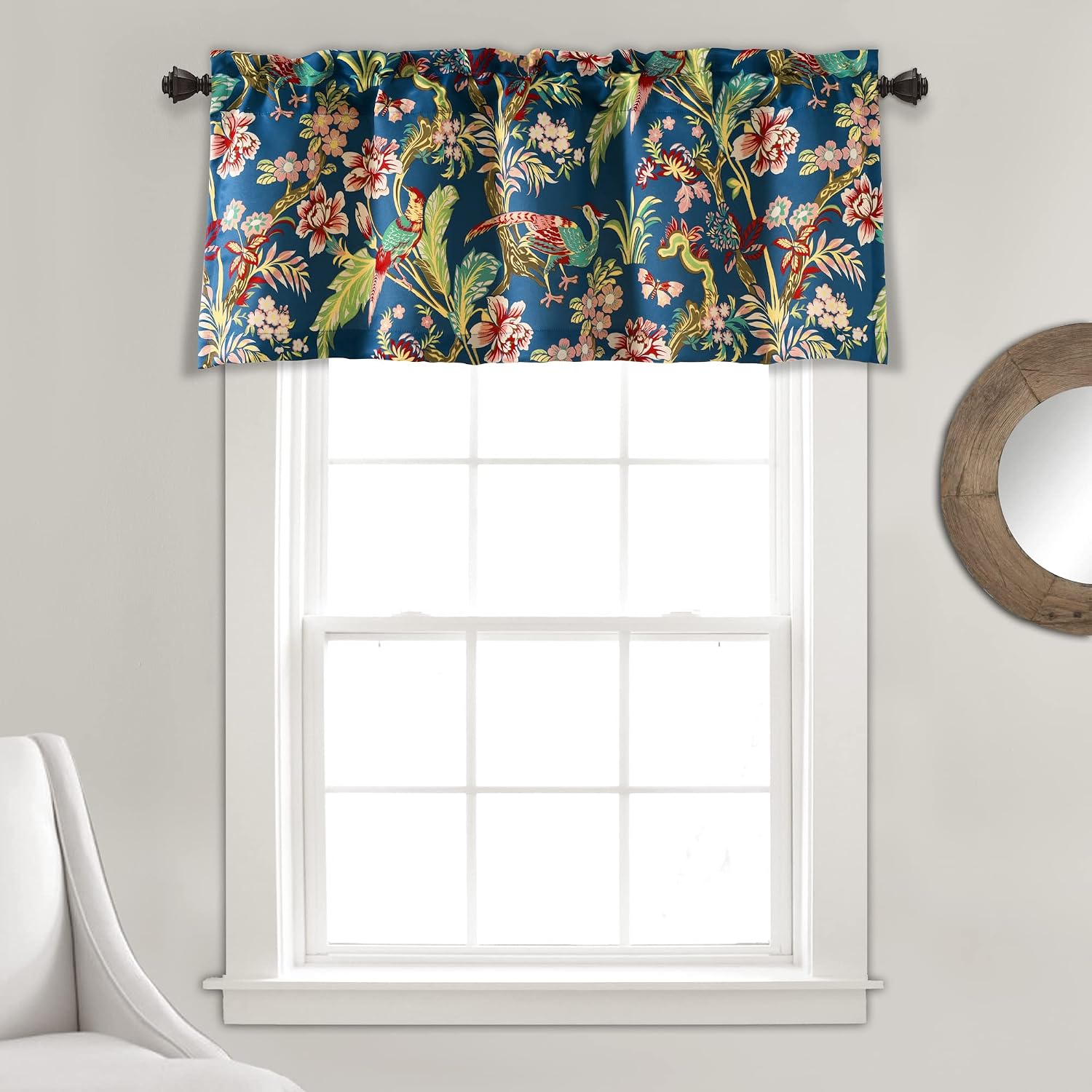 Lush Decor Dolores Light Filtering Valance Curtain, Navy and Multi