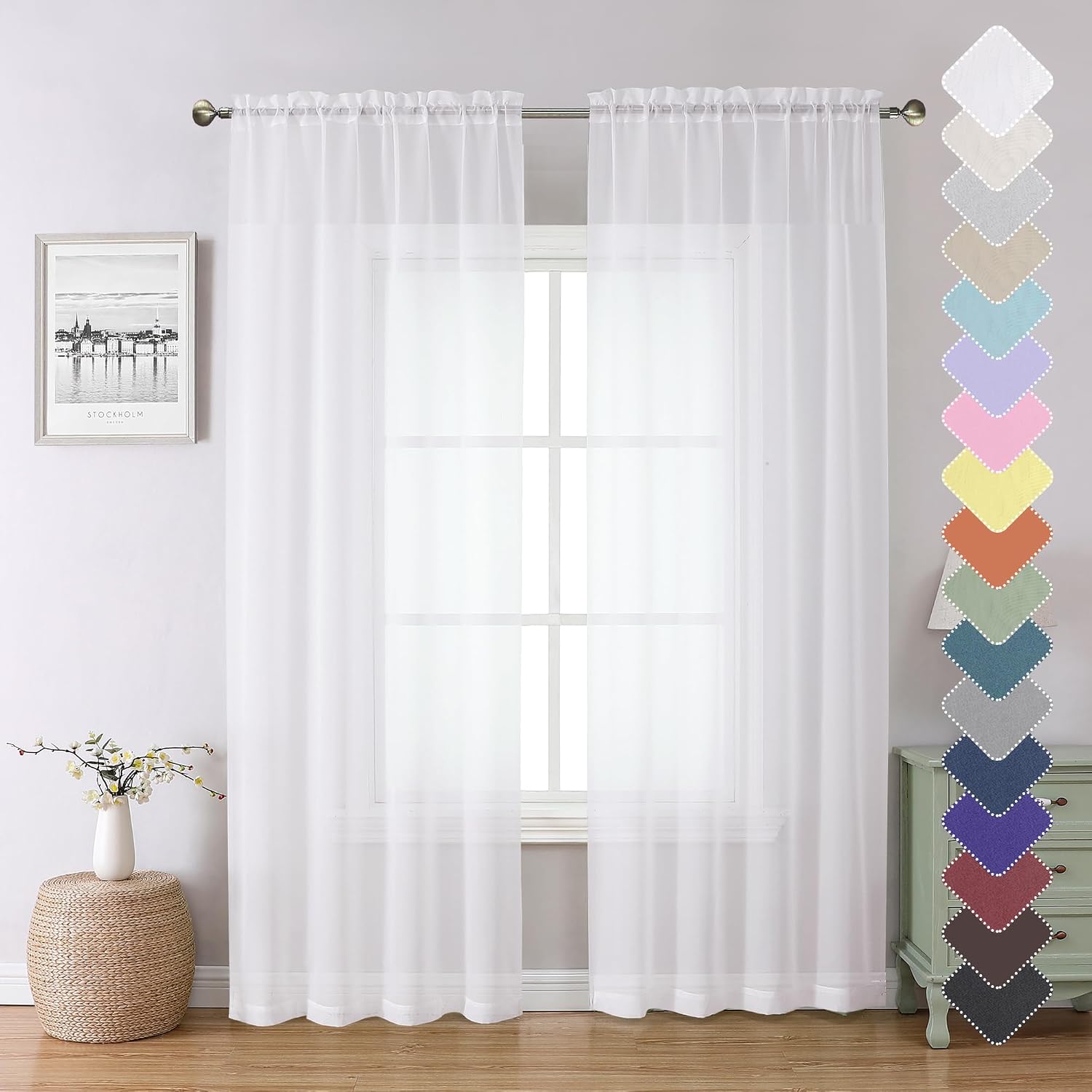 Lecloud White Sheer Curtains, 84 Inches Long, 2 Panels