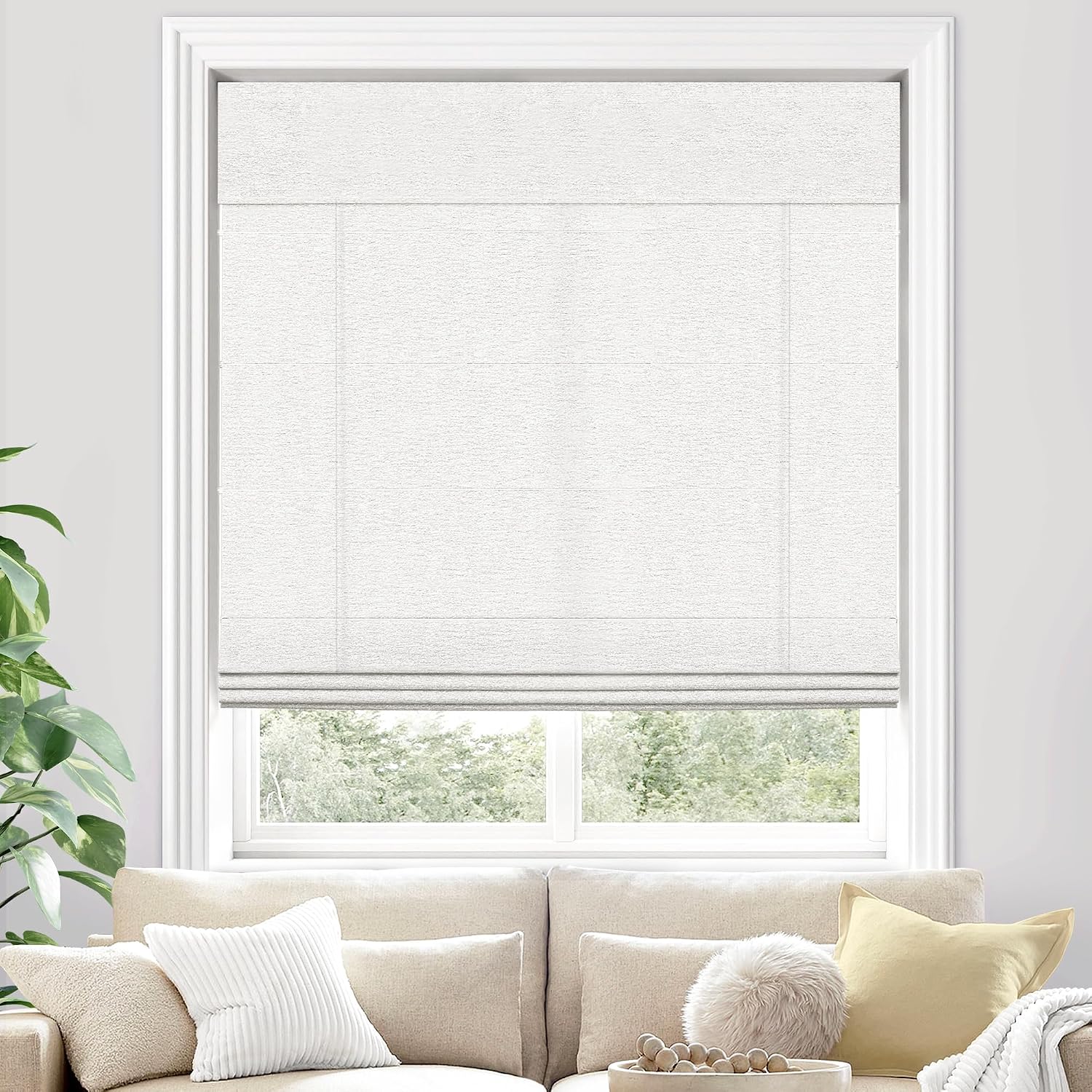 UNISHADES Cordless Fabric Roman Shades, 36.75 x 60 Inch, Natural