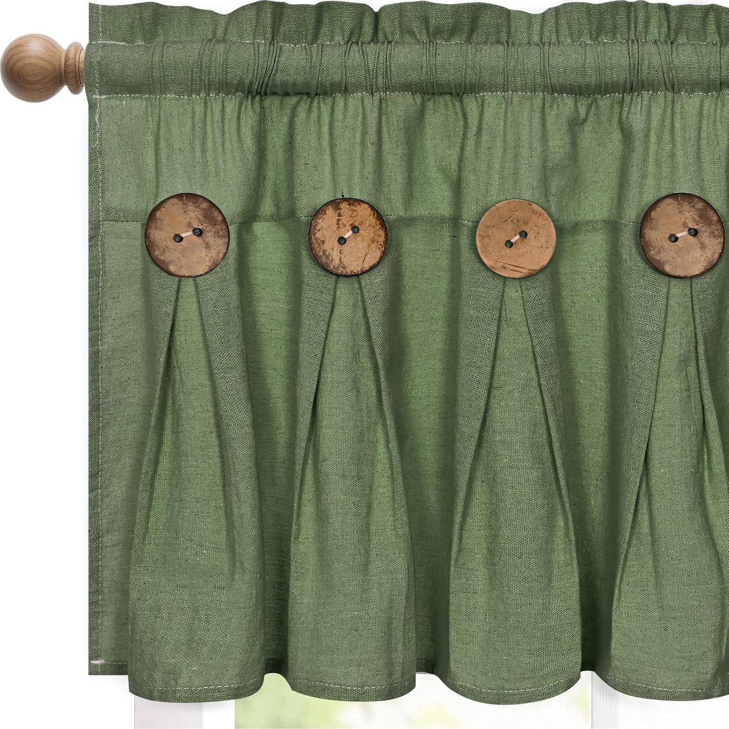 FRAMICS Farmhouse Valance Curtain, Boho Cotton Linen, Olive Green, Rustic Button
