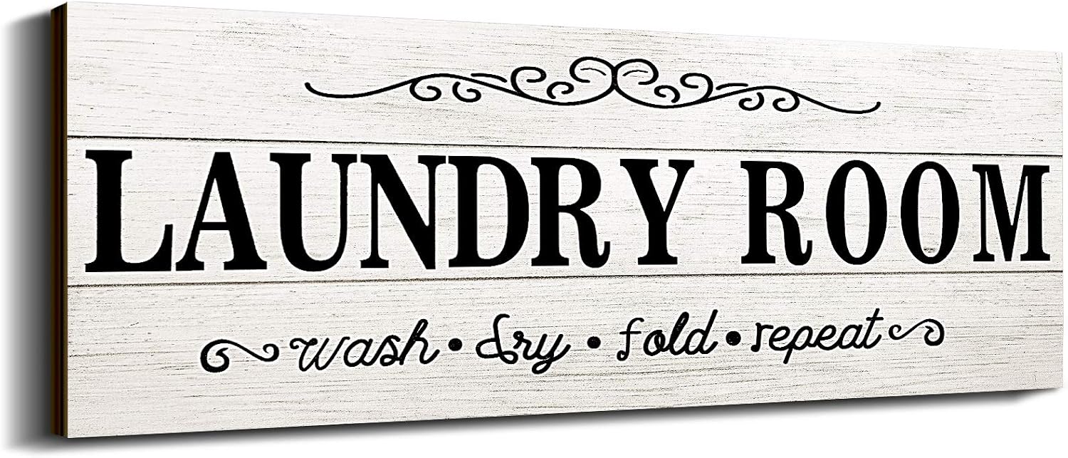Jetec Rustic Wooden Laundry Room Wall Sign, White