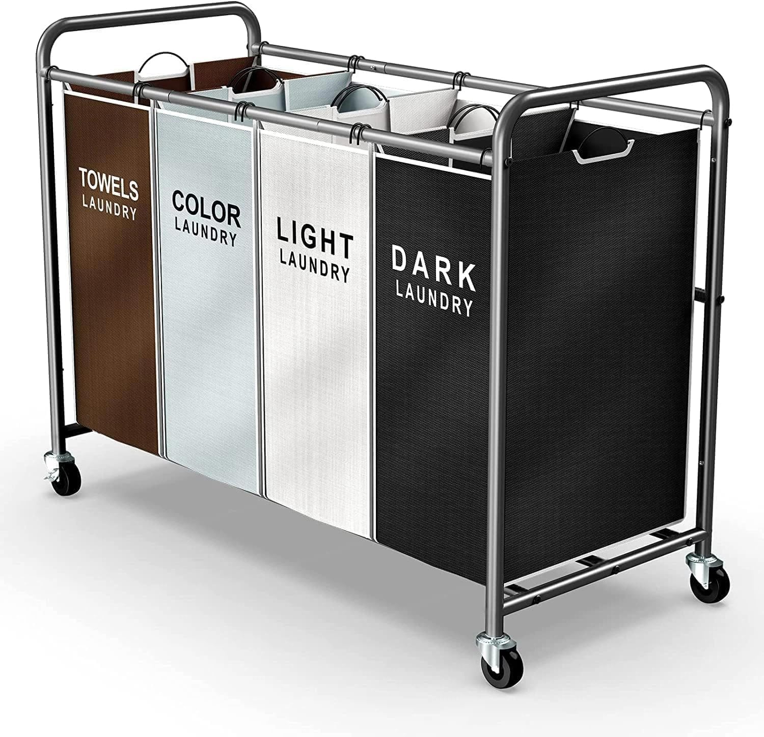 ROMOON Laundry Hamper Sorter Cart, 4 Section, with Lockable Wheels