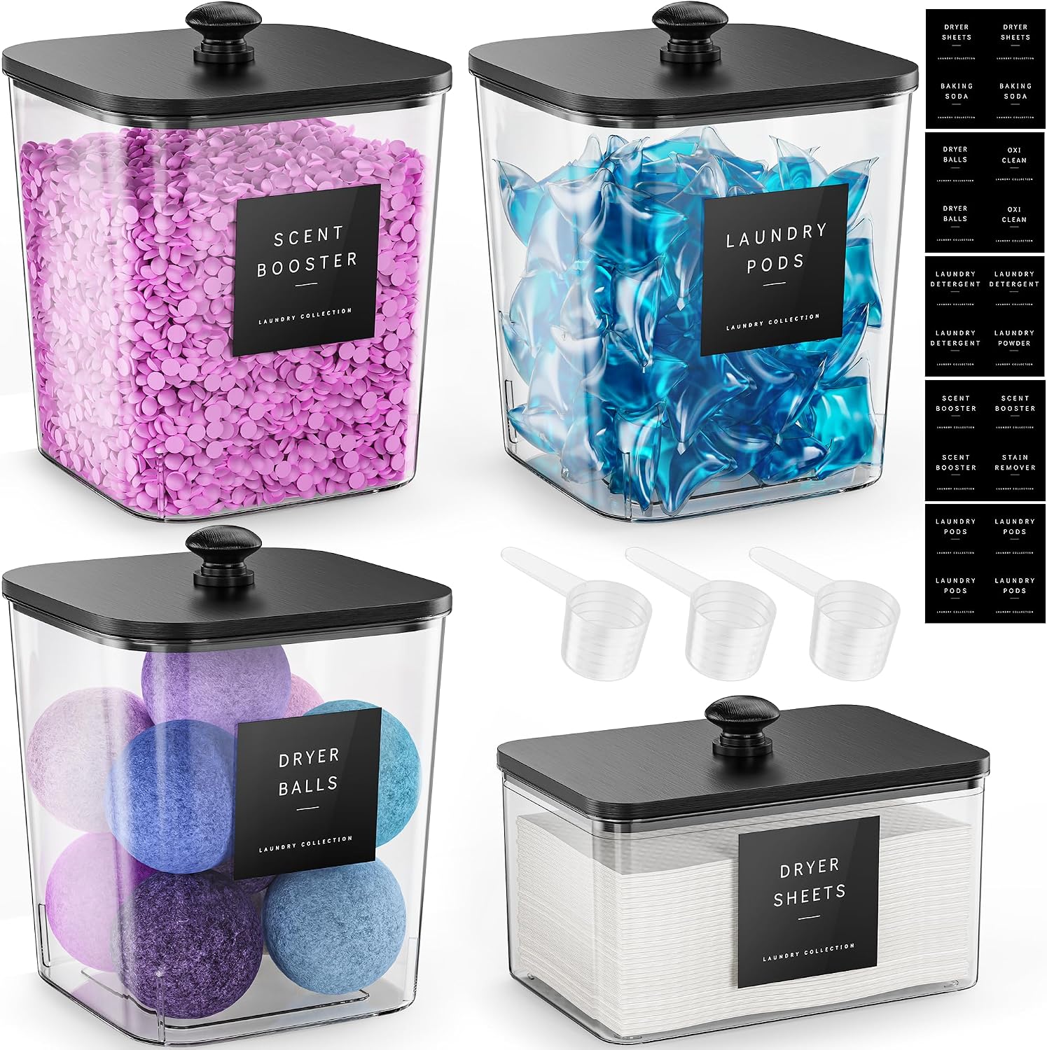 Clear Laundry Pods Containers, 4 Pack, Laundry Room Organization Set