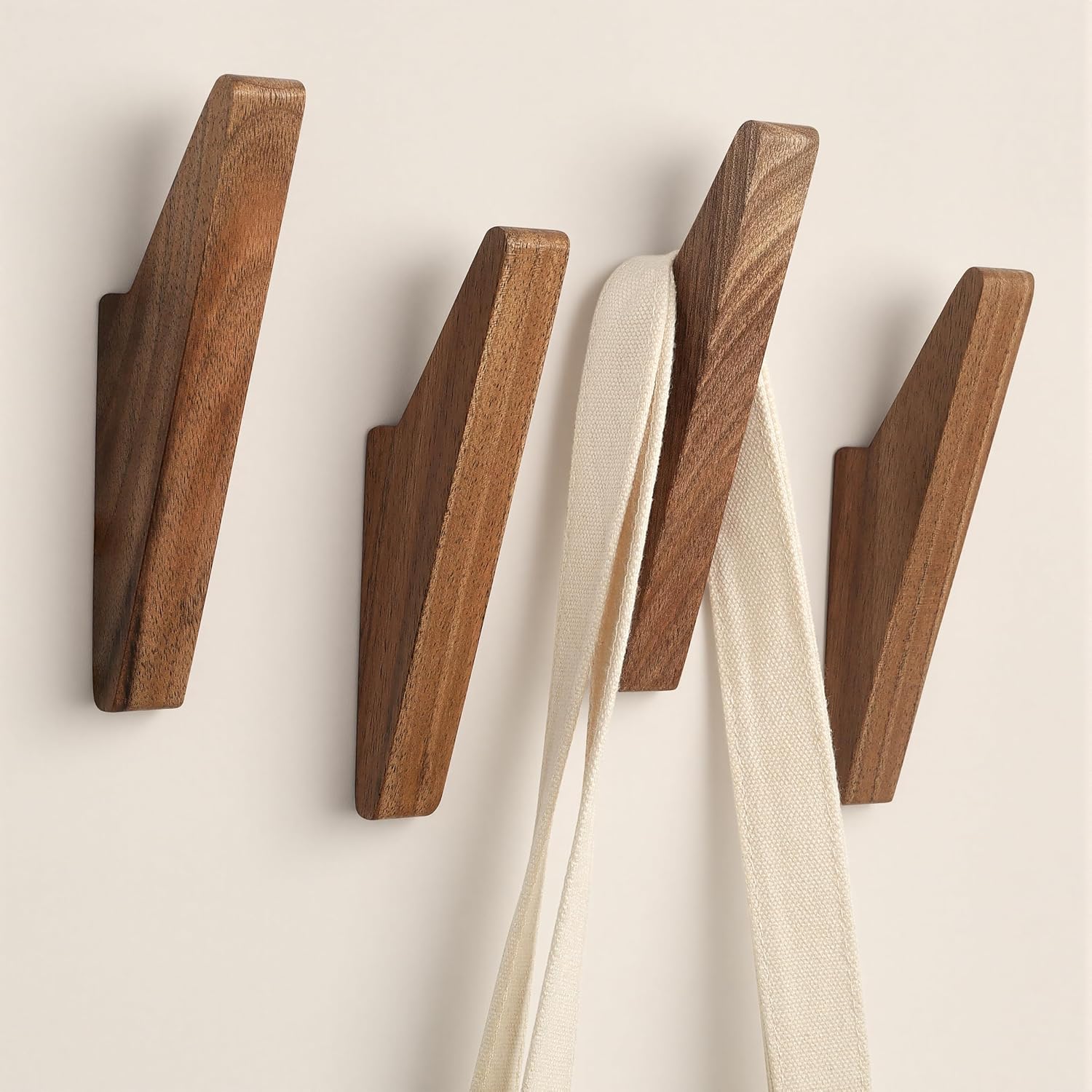 Rustic Wood Wall Hooks, 4 Pack, Heavy Duty Walnut Hangers