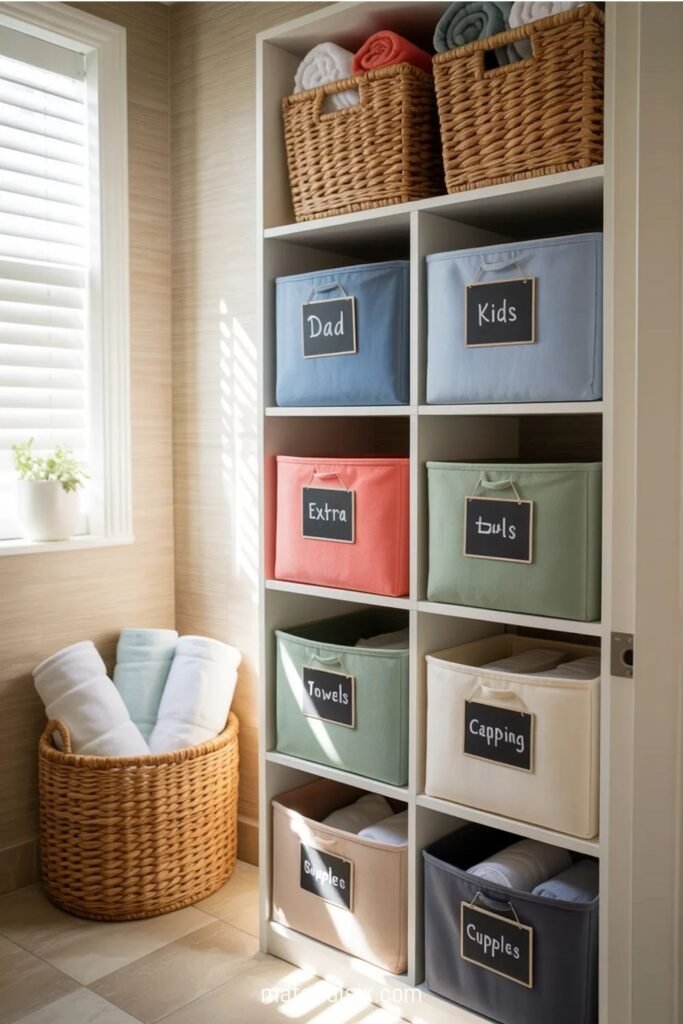 Stylish labeled laundry basket organization system