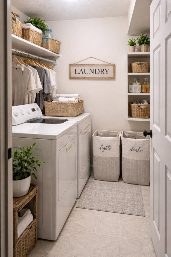 Budget-friendly laundry room upgrade with fresh paint and new hardware