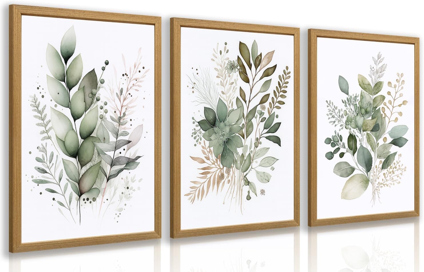 LLEEMPI Sage Green Botanical Wall Art Set of 3, 16x24 Wood Framed Prints