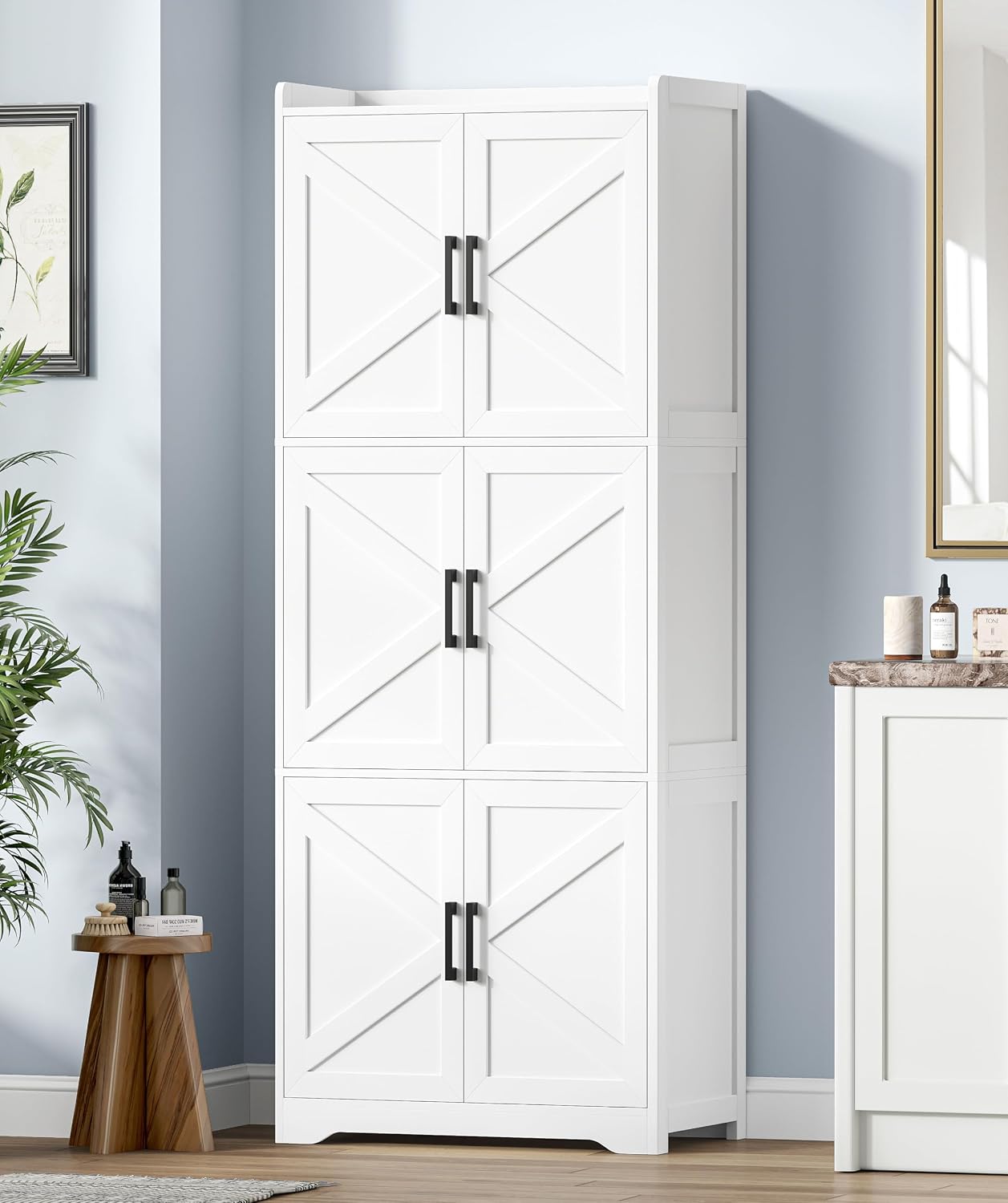 Akxomel 60.2''H Tall Bathroom Storage Cabinet with 6 Door, Pantry Cabinet