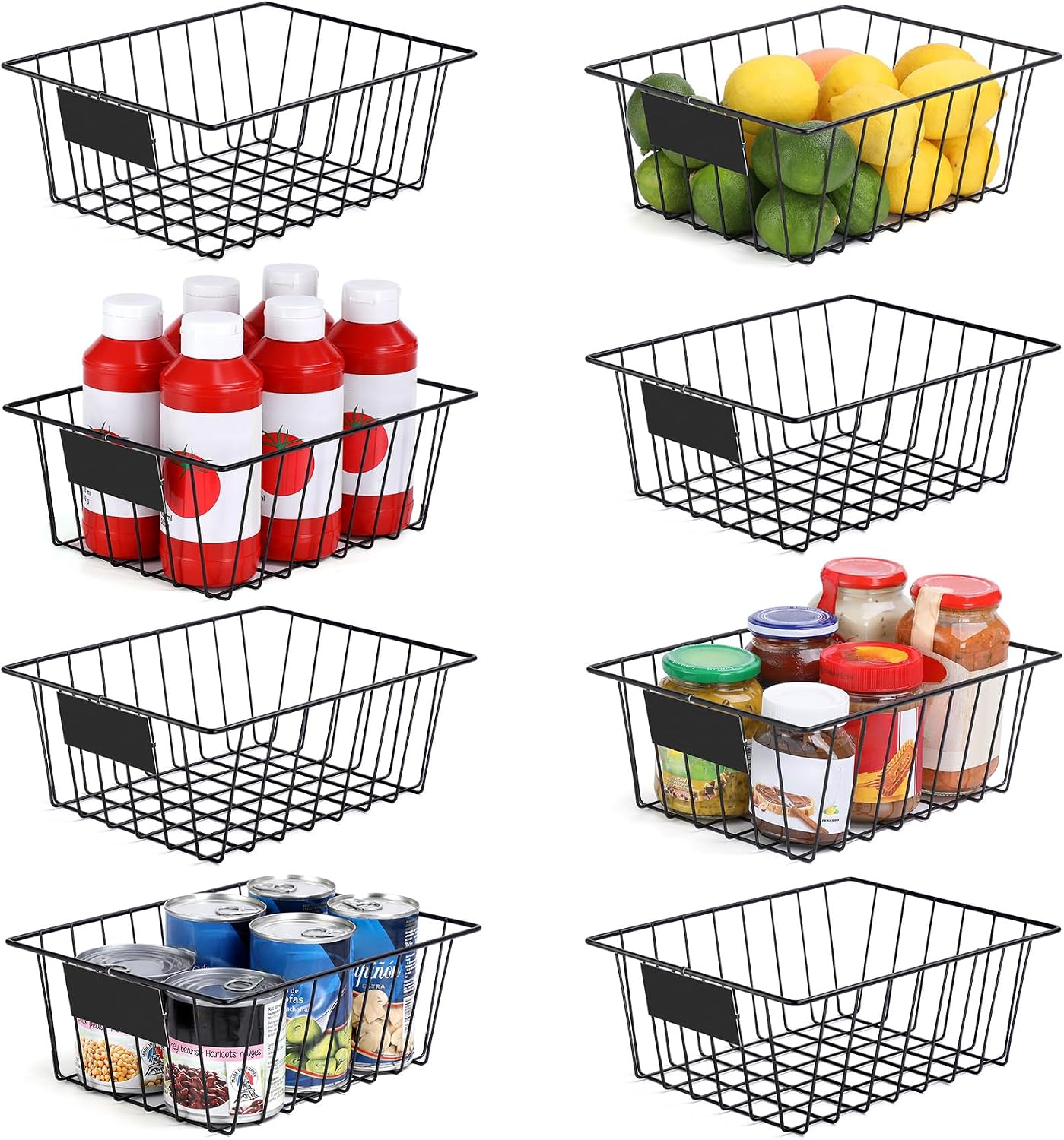 Wire Storage Baskets for Organizing, 8 Pack, with Removable Tags