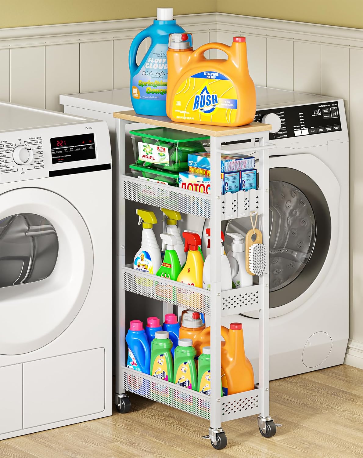 OKZEST Slim Laundry Room Organization Cart with Metal Hub Casters