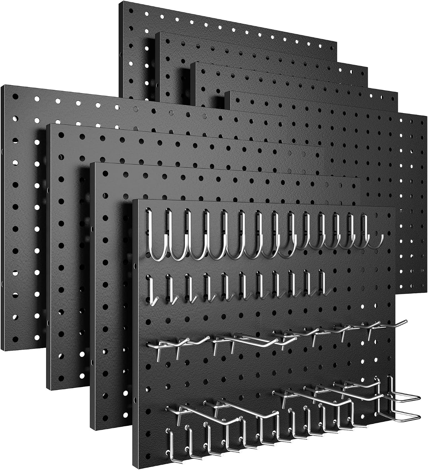 Spampur Metal Pegboard Panels, 8 Pack, with 50 Hooks, Black