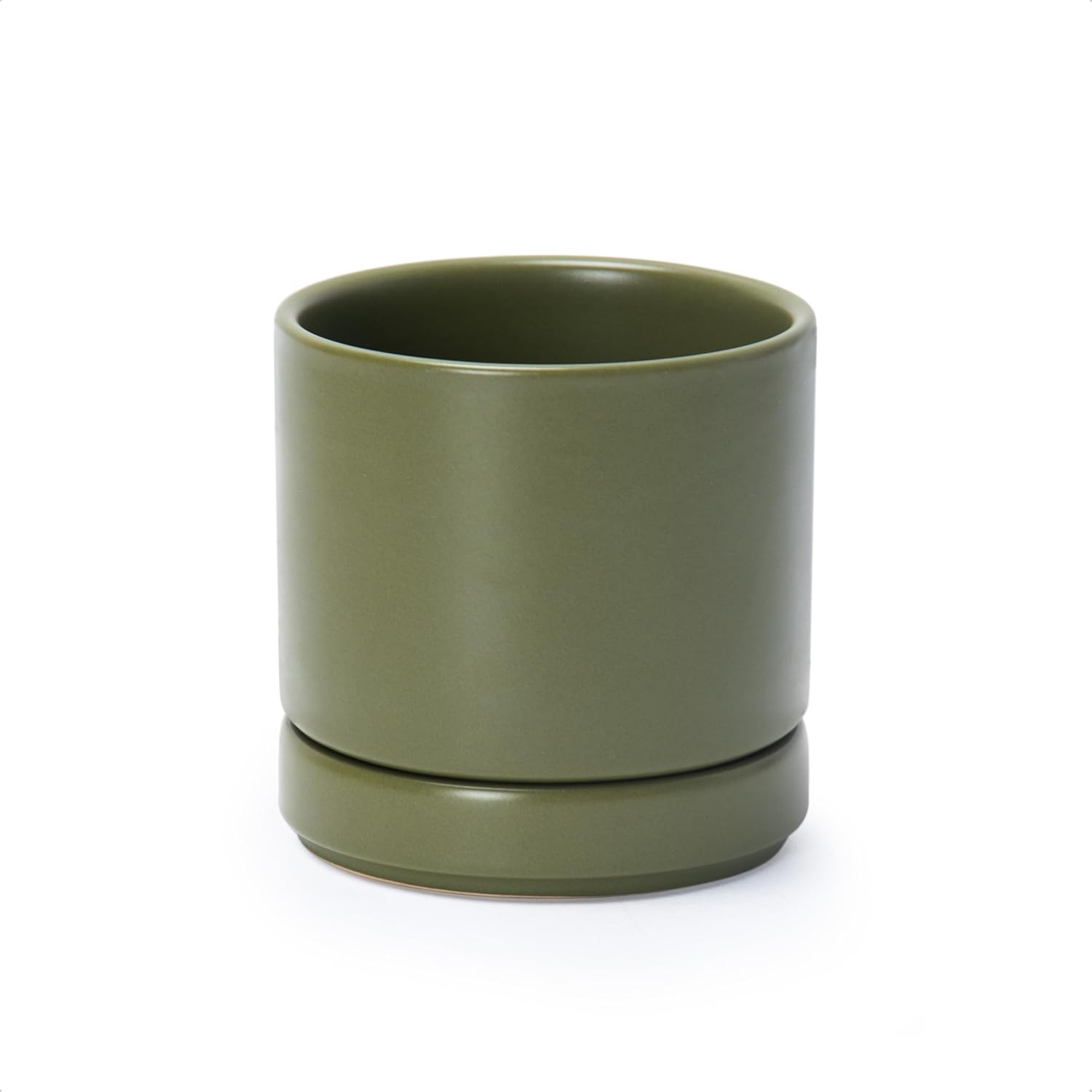 D'vine Dev 4.7 Inch Ceramic Planter Pot with Saucer, Olive