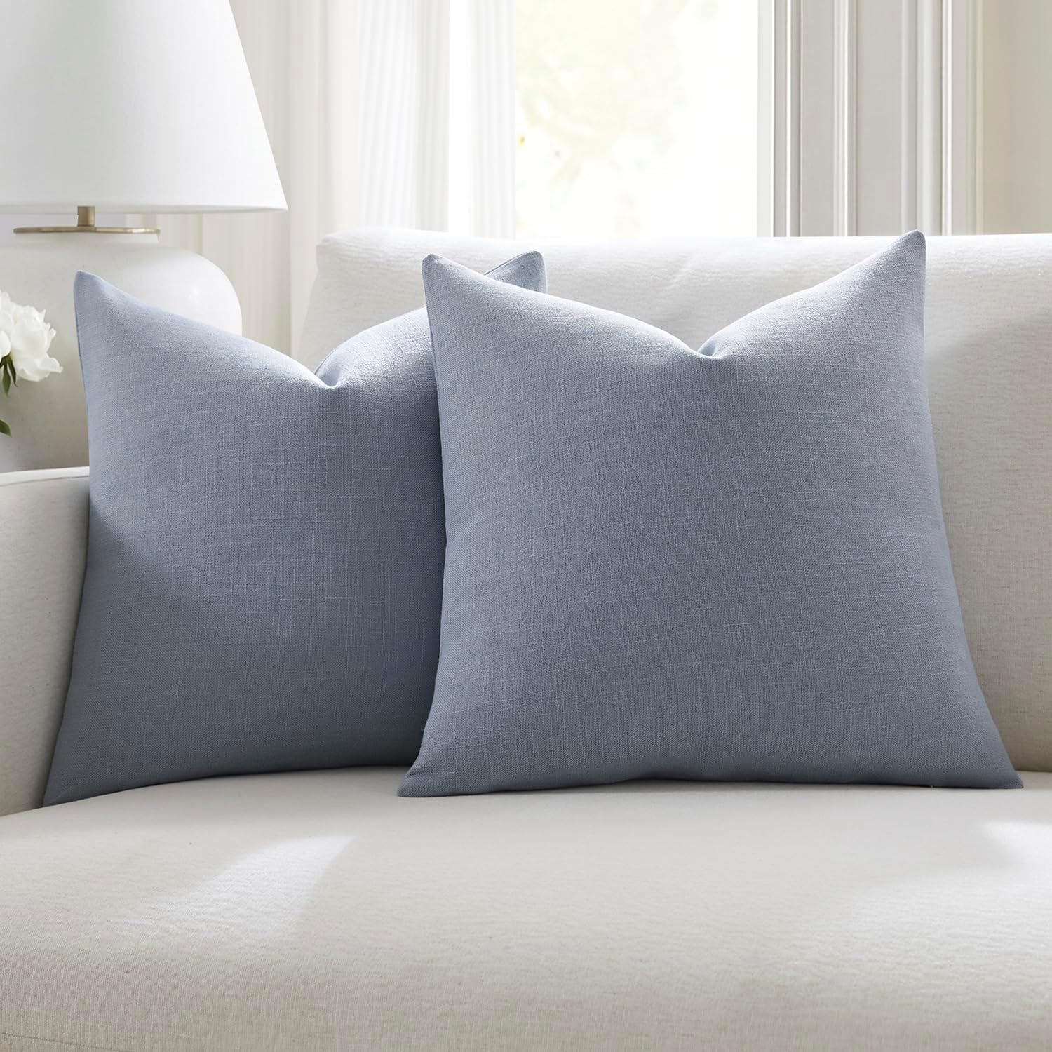 Meekio Linen Blend Throw Pillow Covers 18x18 Set of 2, Dusty Blue