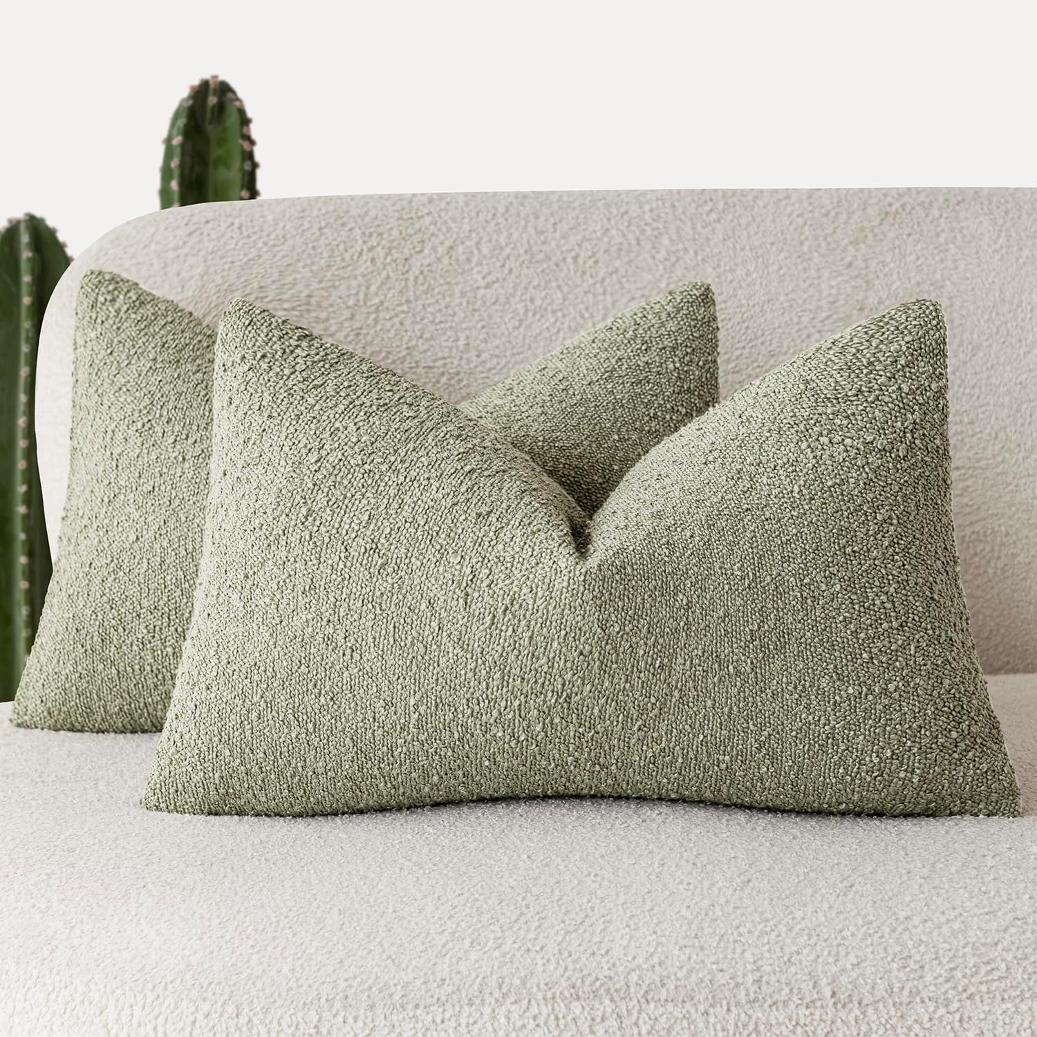 Foindtower Cozy Textured Boucle Lumbar Throw Pillow Cover 12x20 Dusty Green