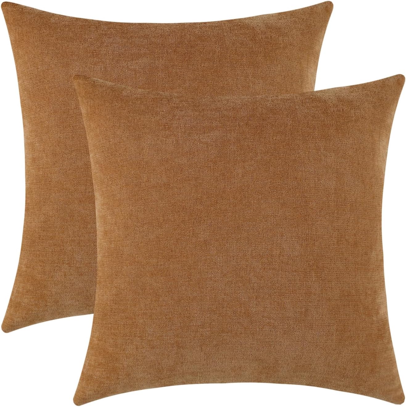Jeneoo Golden Brown Decorative Throw Pillow Covers Soft Chenille Comfy Square Couch Cushion Cases for Living Room Sofa Decor (Set of 2, 18 x 18 Inches)