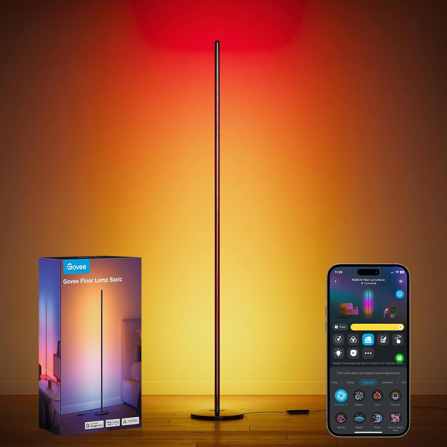Govee RGBIC Floor Lamp Basic, 1000 Lumen LED Corner Lamp, Black
