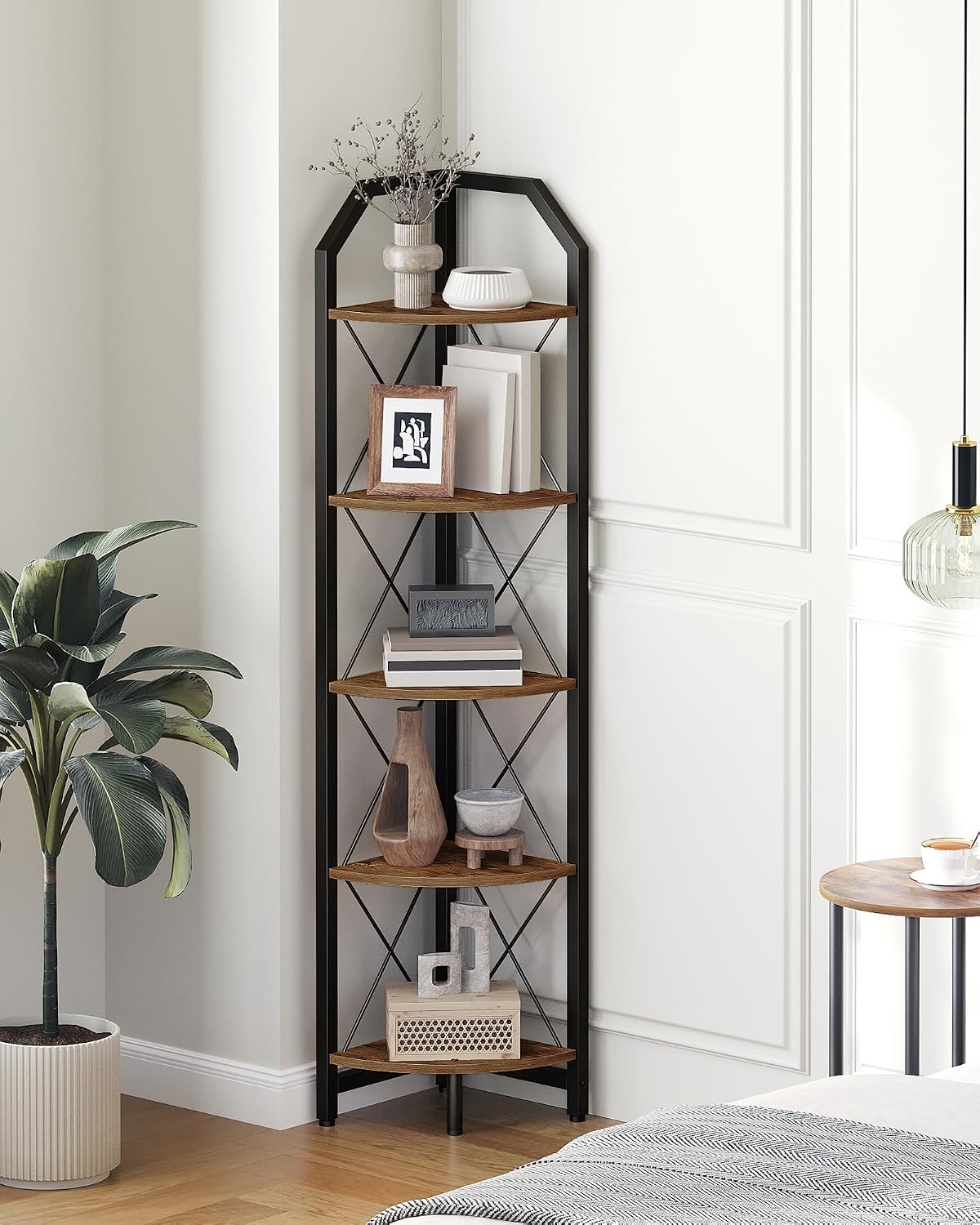 CHOEZON 59.4 Inch 5-Tier Industrial Corner Bookshelf and Plant Stand