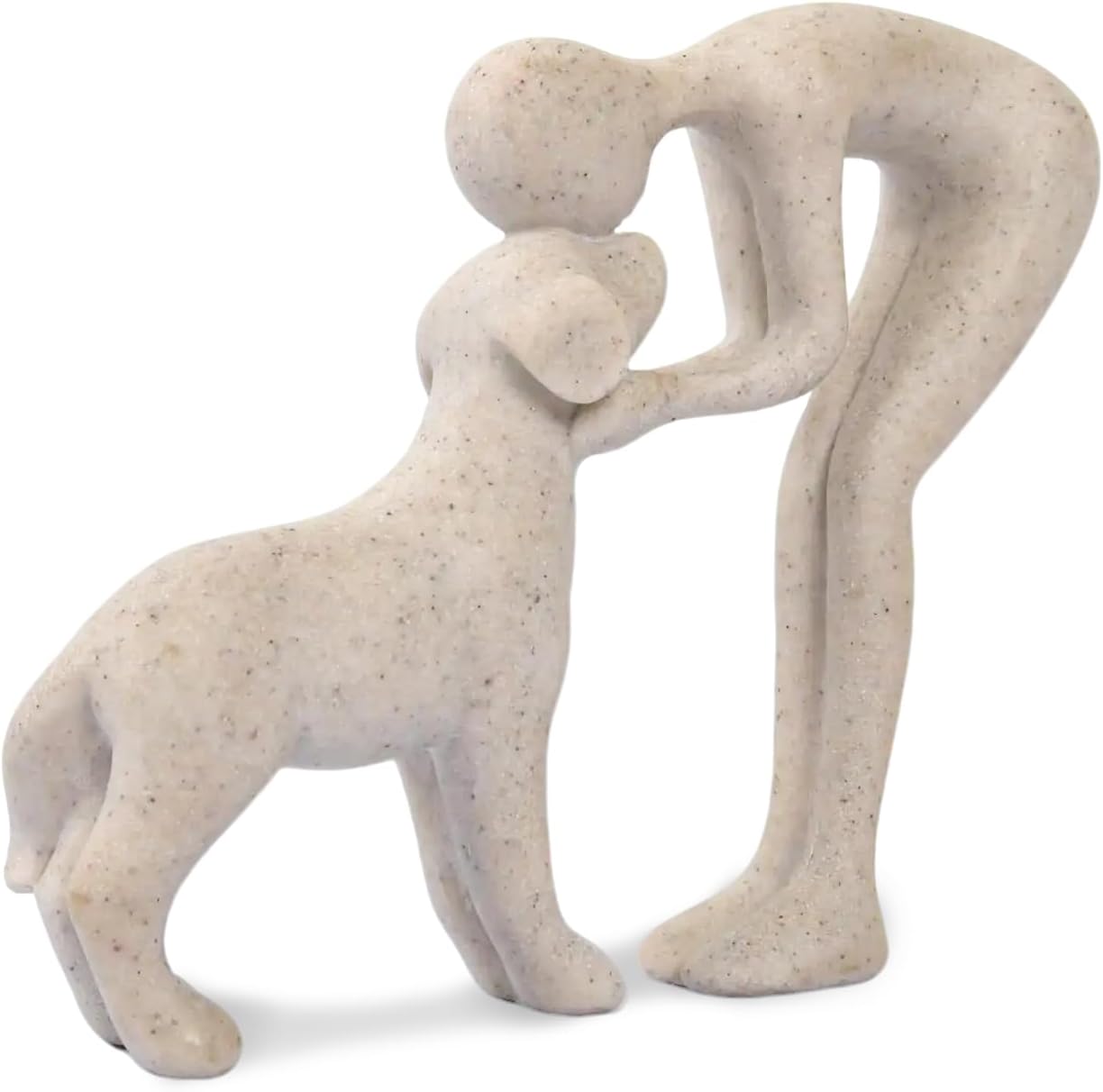 Abstract Person and Dog Head-to-Head Figurine, Sandstone