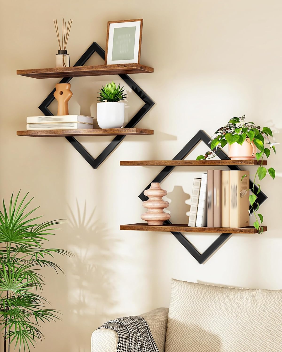 CHOEZON Floating Shelves, Set of 2, 2-Tier Hanging Wall Shelves