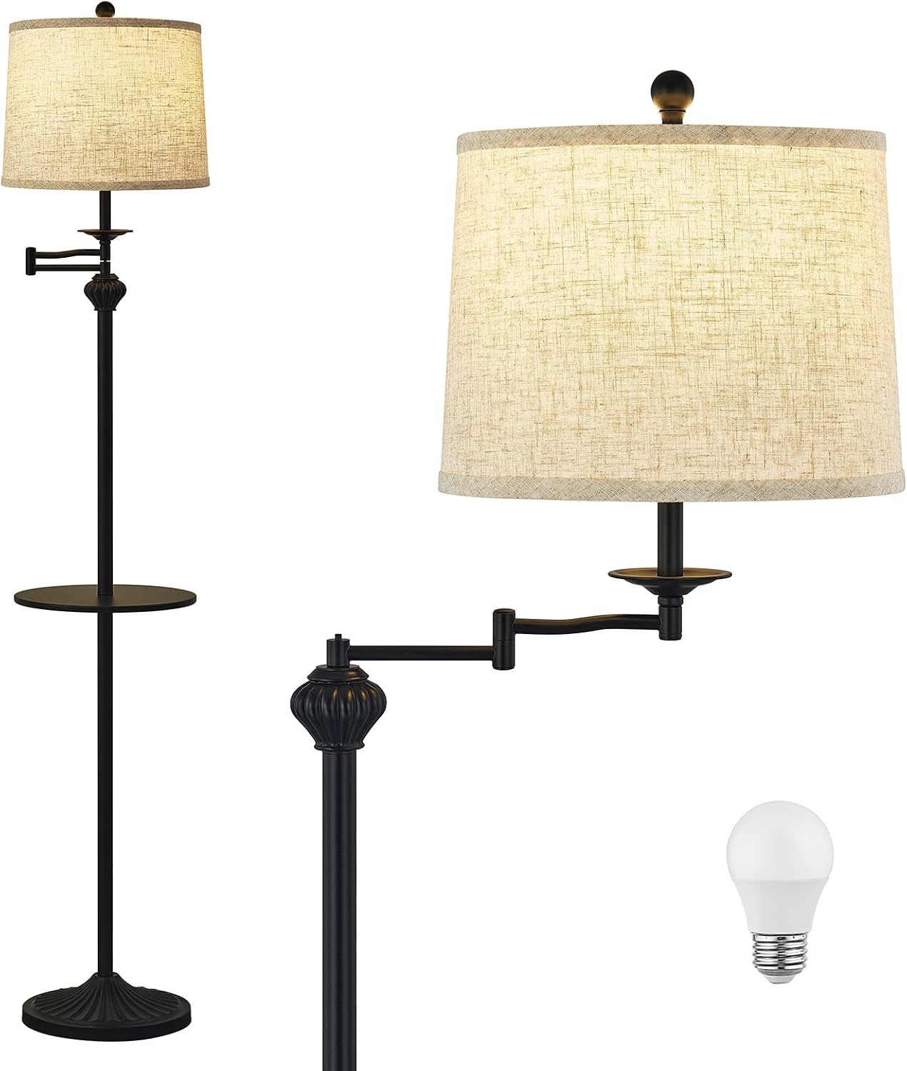Floor Lamp with 350 Degree Adjustable Swing Arm and Storage Tray