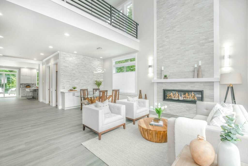 Layered lighting enhancing a living room's warmth and function