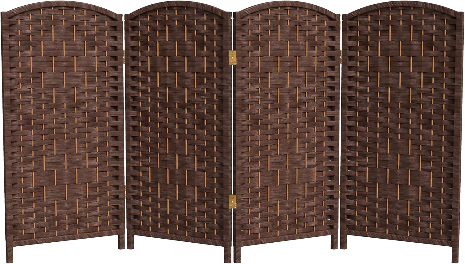 Red Lantern 3 Ft Short Diamond Weave Folding Screen, 4 Panel, Dark Mocha