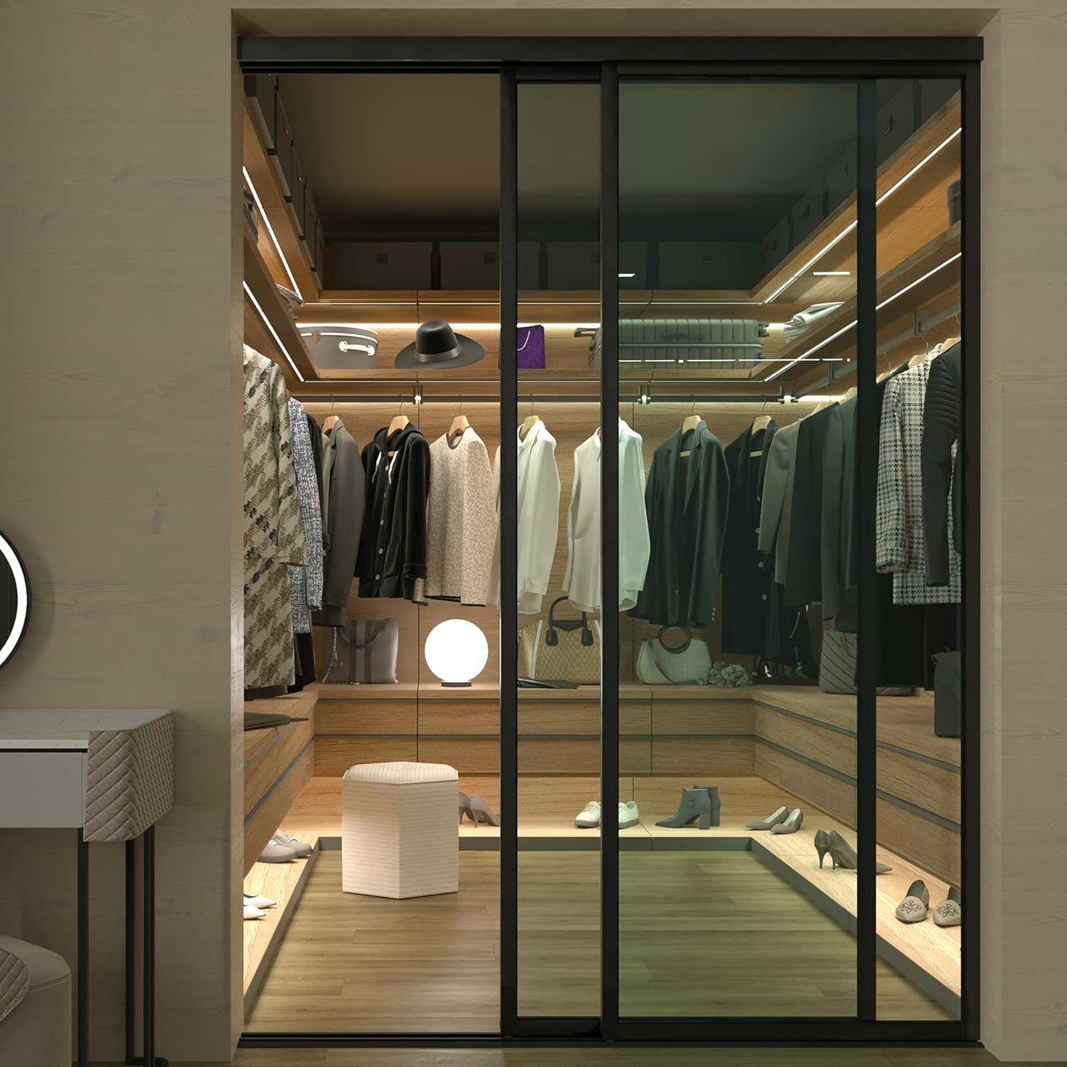 Glass Room Divider and Sliding Glass Closet Doors, Smoked Frosted Partition