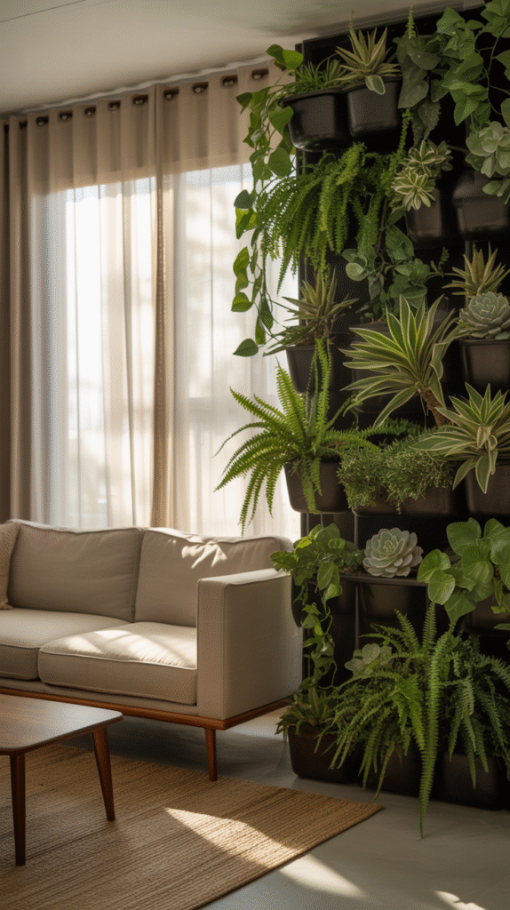 Living plant wall adding texture and life as a room partition