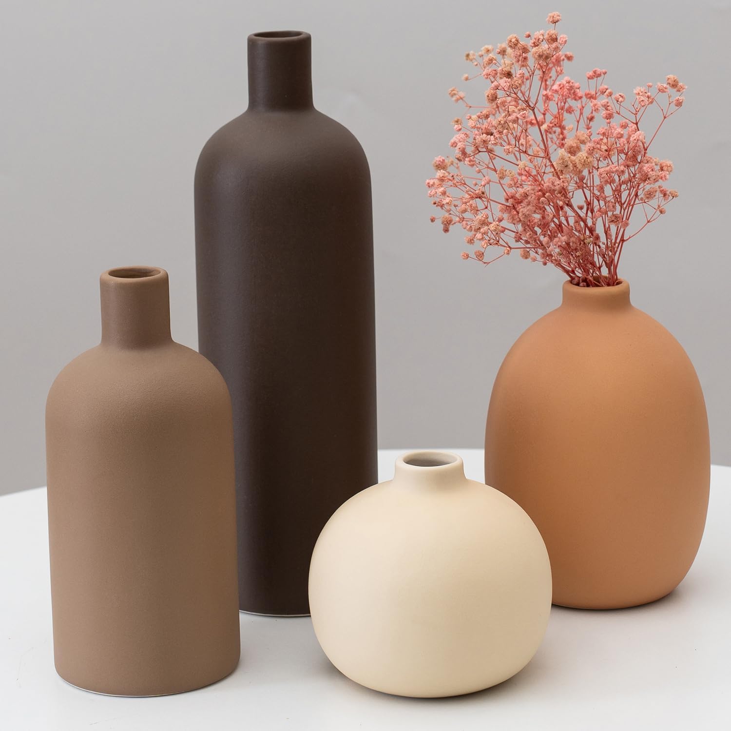 Neutral Ceramic Vase Set of 4, Modern Colors Home Decor