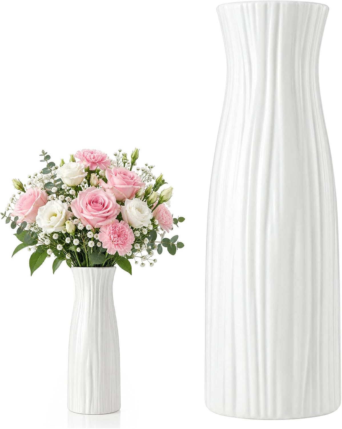 White Unbreakable Flower Vase, Minimalist Ceramic Look Home Decor