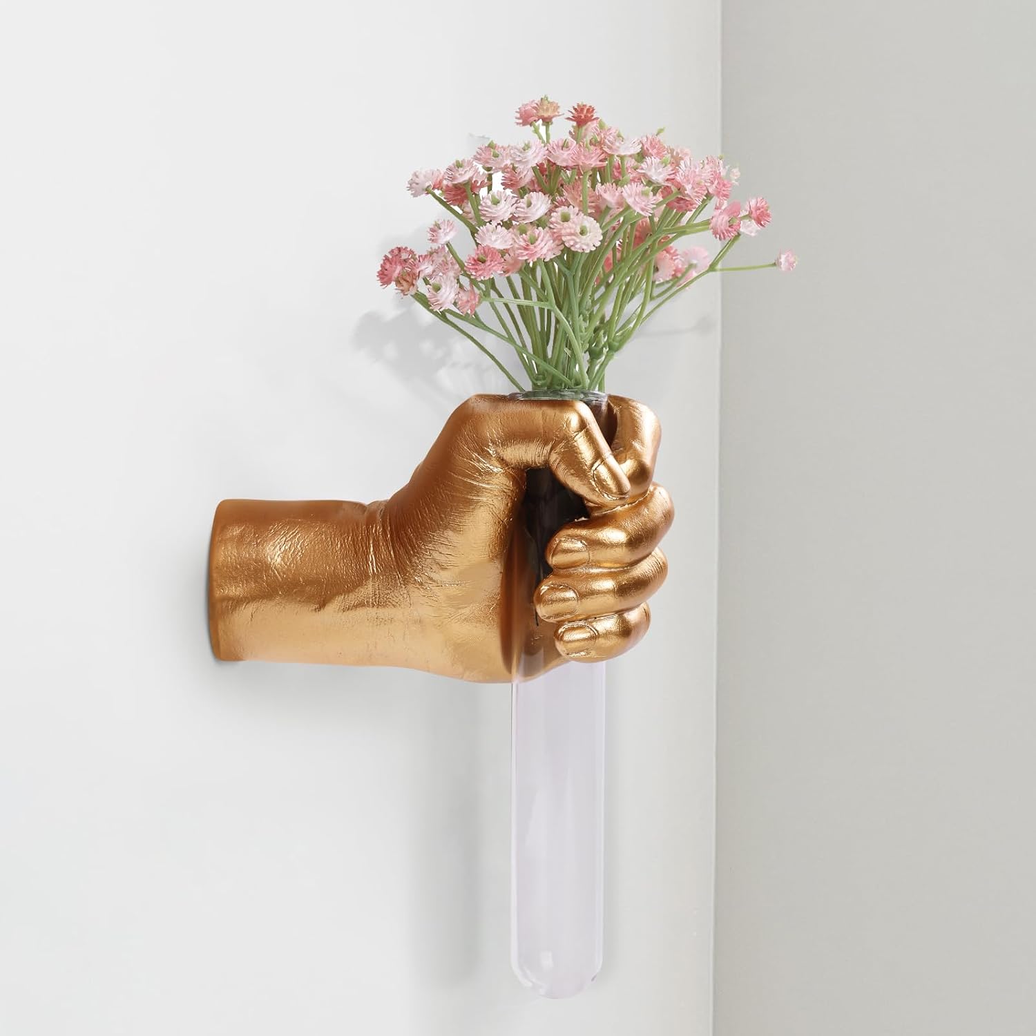 Gold Wall Sculpture, Hand Vase for Home Decor, Wall Mount Art
