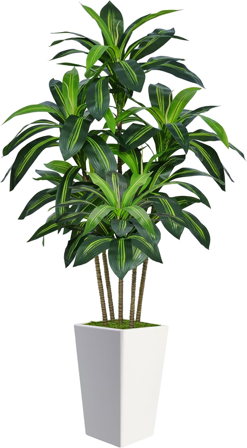 Flydeer 6 Ft Artificial Dracaena Tree with Tall White Planter