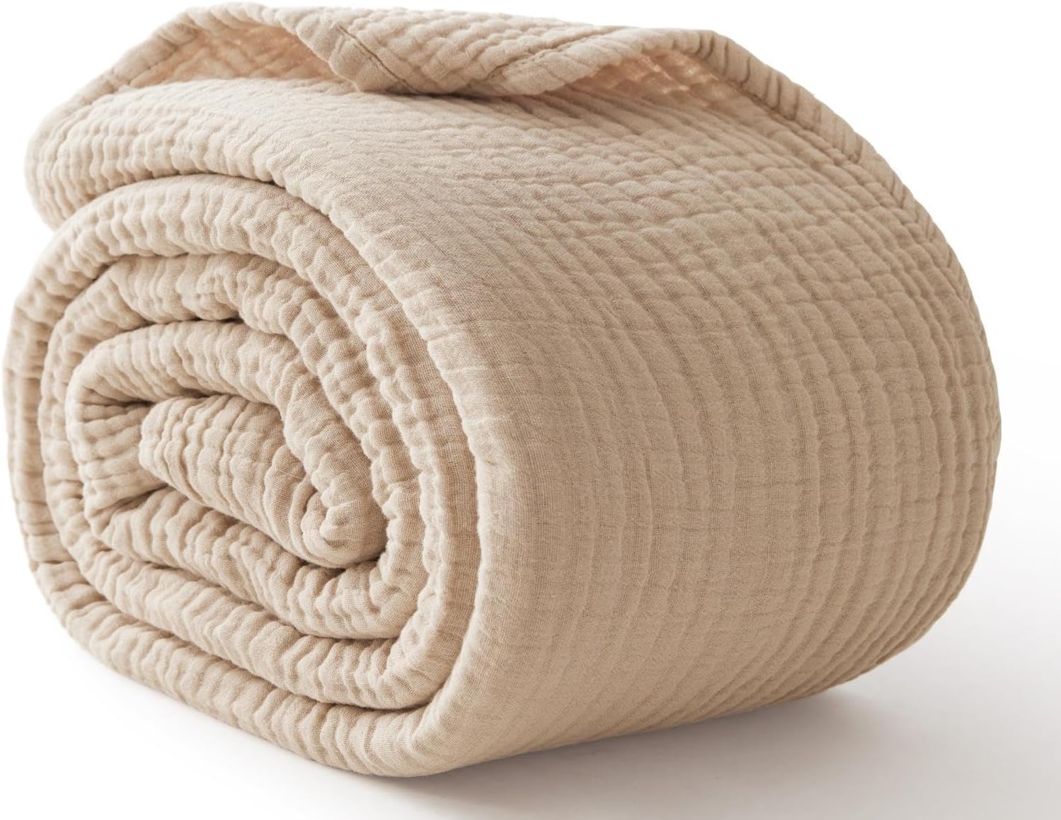 100% Cotton Muslin Blanket, 6-Layer, King, 108 x 90 Inch, Beige Linen