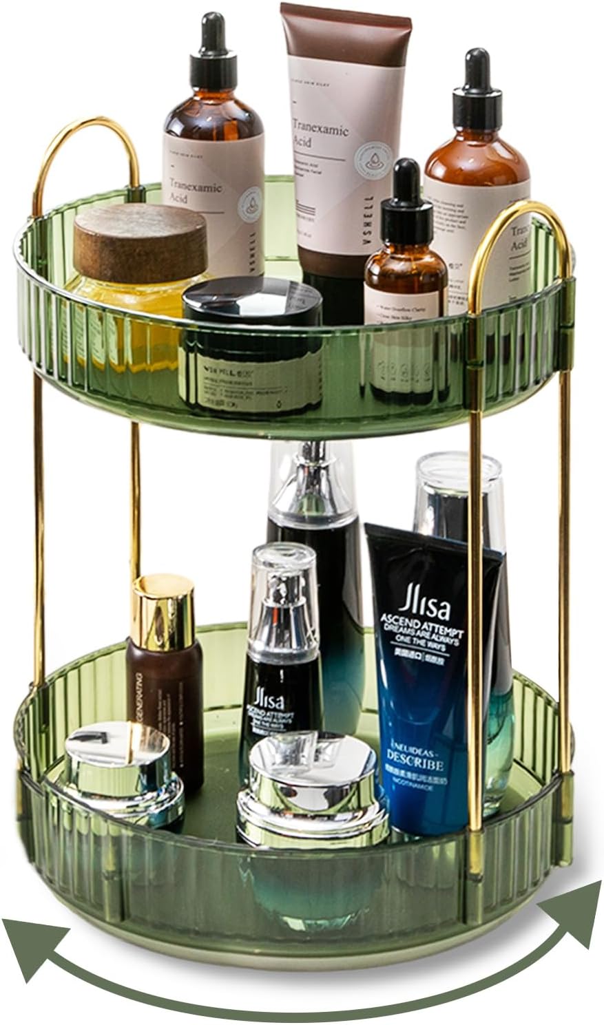 Asayuee 360 Rotating Makeup Organizer for Vanity, 2 Tier, Large Capacity
