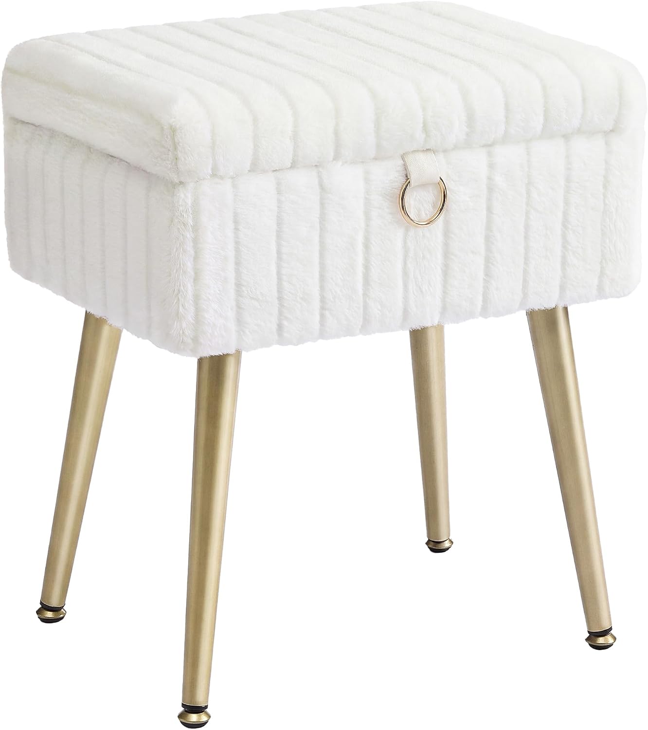 SONGMICS Vanity Stool Chair with Storage, Metal Legs, 440 lb Load