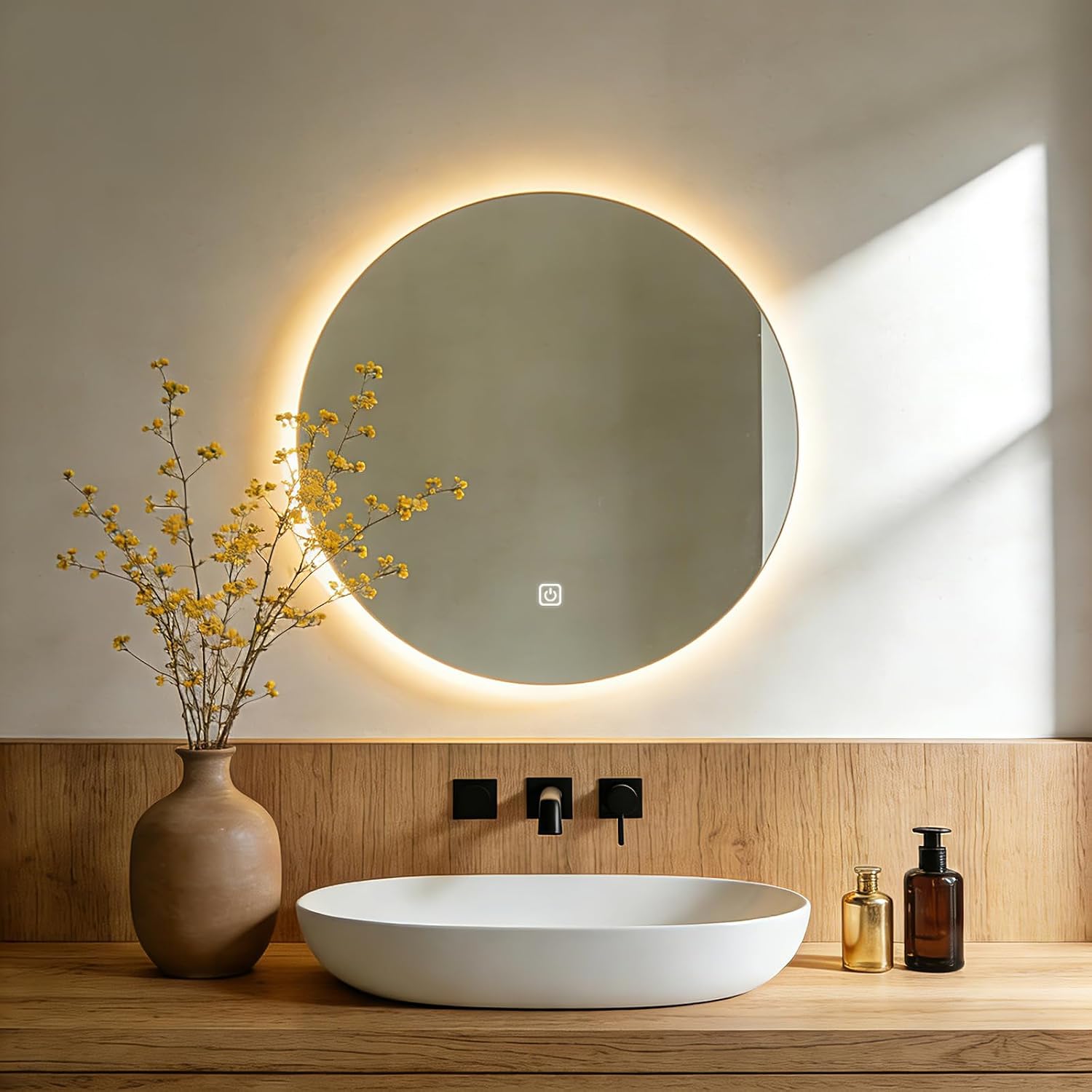 20 Inch Round LED Mirror with Lights, Backlit Lighted Vanity Mirror