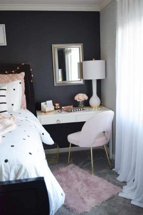 Bedroom corner makeup vanity blended seamlessly into the room's existing decor
