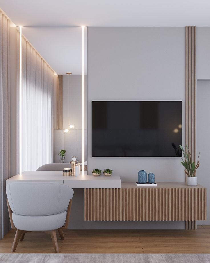 Dual-purpose desk and makeup vanity setup with a foldable mirror