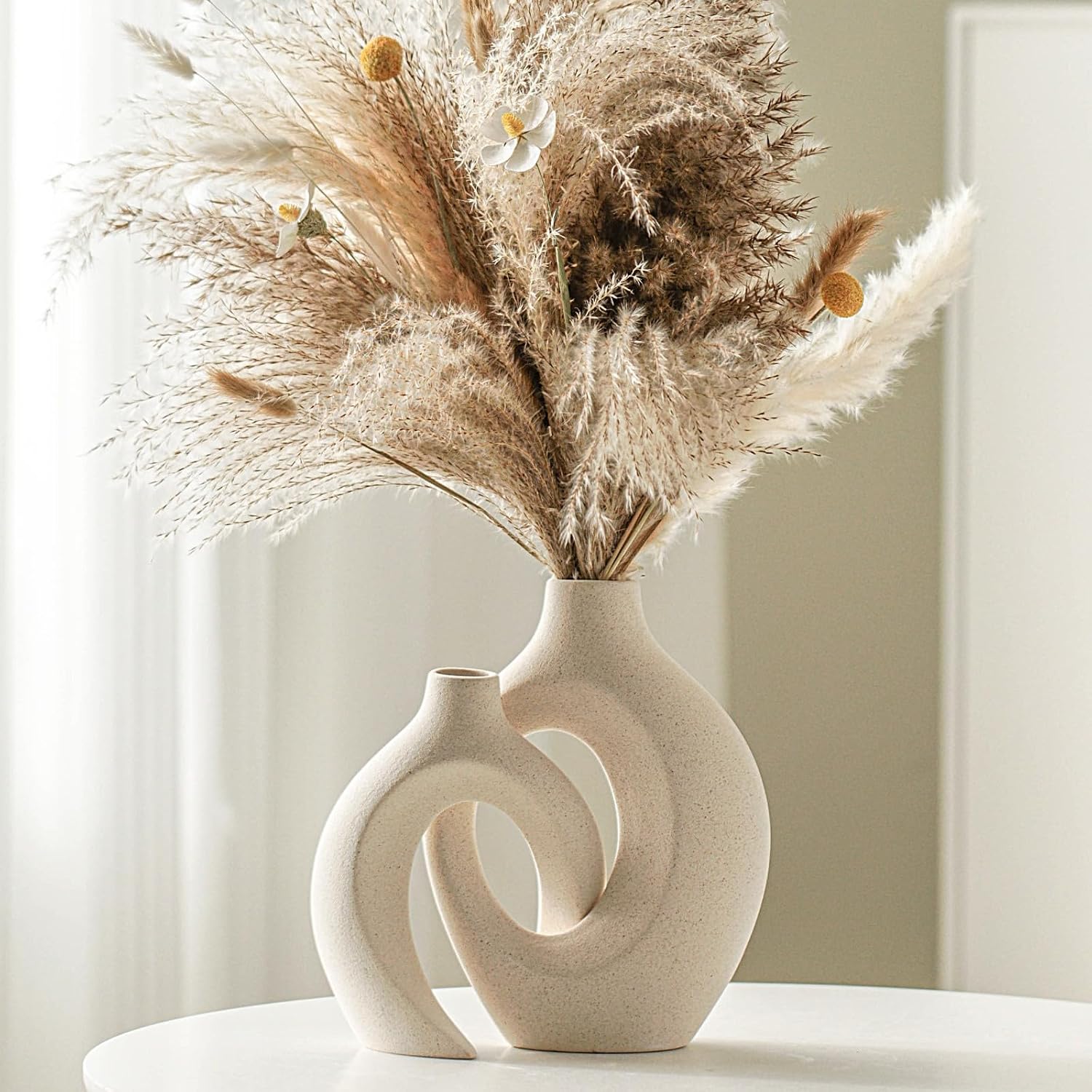 Lvases Snuggle Hollow Ceramic Vase Set of 2, Boho Tabletop Decor