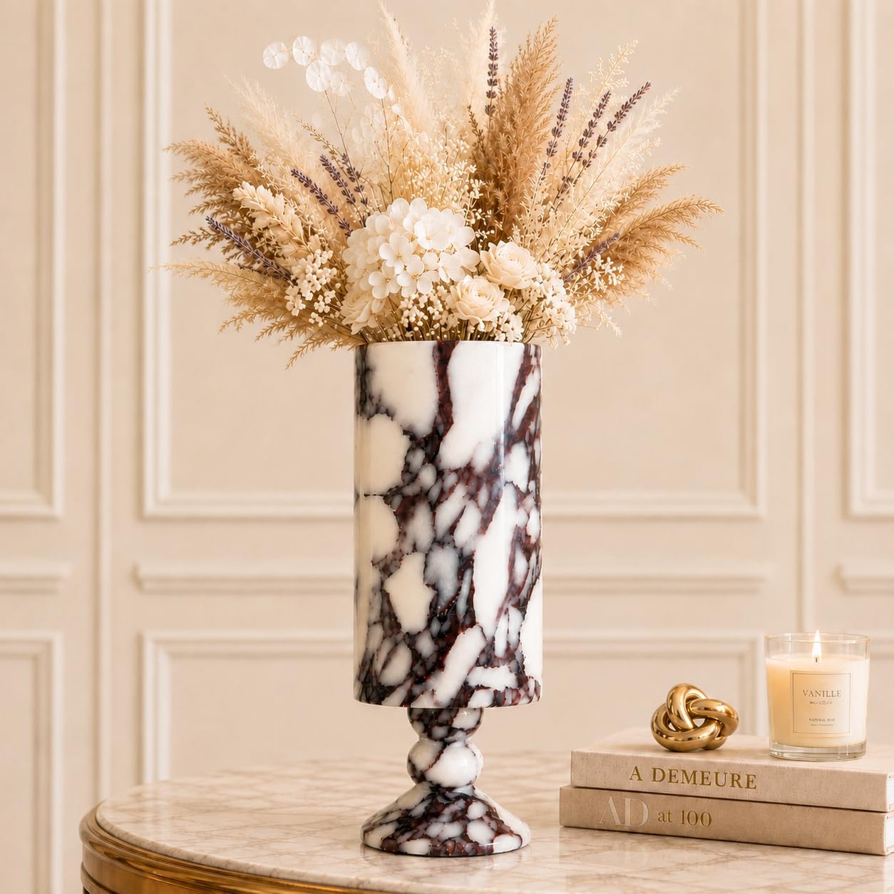 Natural Marble Vase, Calacatta Viola Stone Decorative Flower Vase