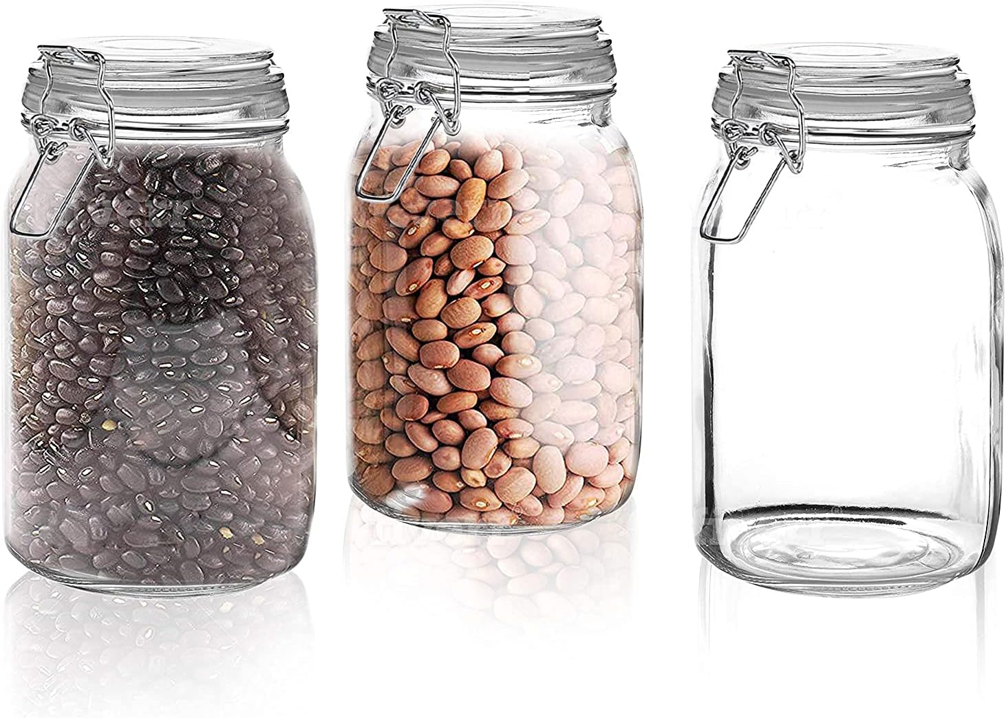 Marbelous Set of 3 Glass Mason Jar with Airtight Lid, 50 Ounces