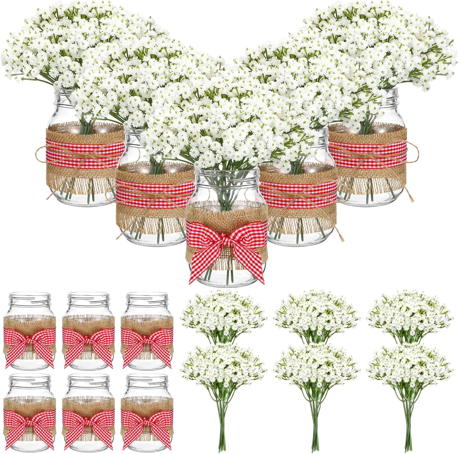 Daifunli 6 Set Picnic Party Centerpieces for Table, Mason Jar Table Decor