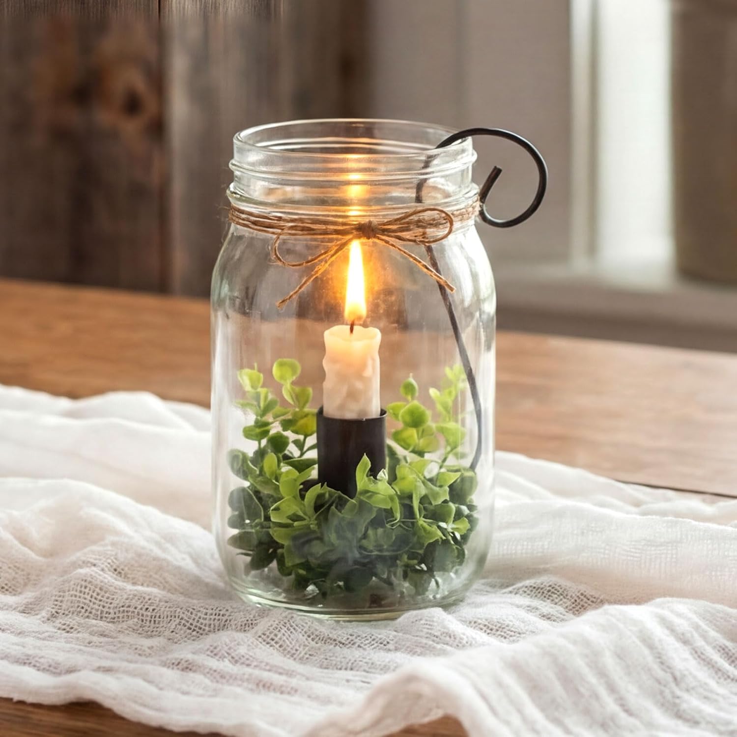 2 Pcs Mason Jar Candle Holder Insert, Rustic Iron Candle Hooks, 1qt